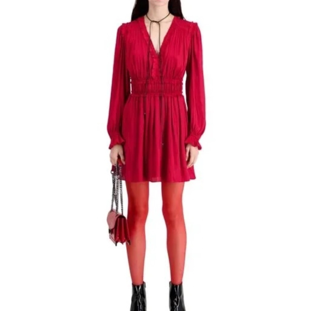 ❤️🌹 NWT The Kooples Red Ruffle Long Sleeve Mini Dress | RETAIL $495!